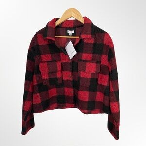 Love, Fire Red and Black Plaid Sherpa Crop Jacket NWT size 0X